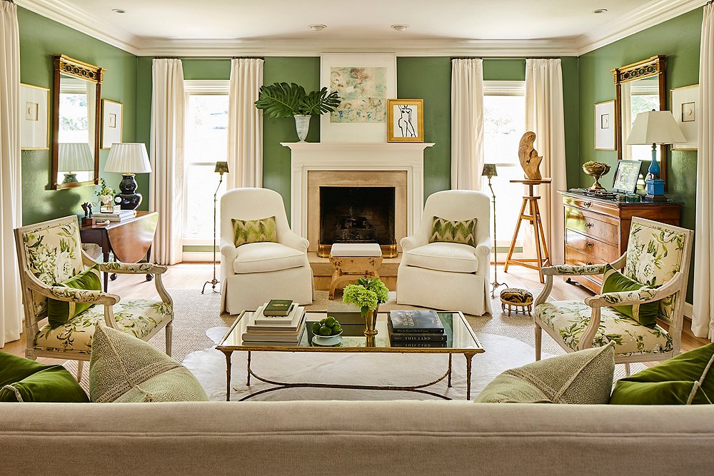 living room classico in verde